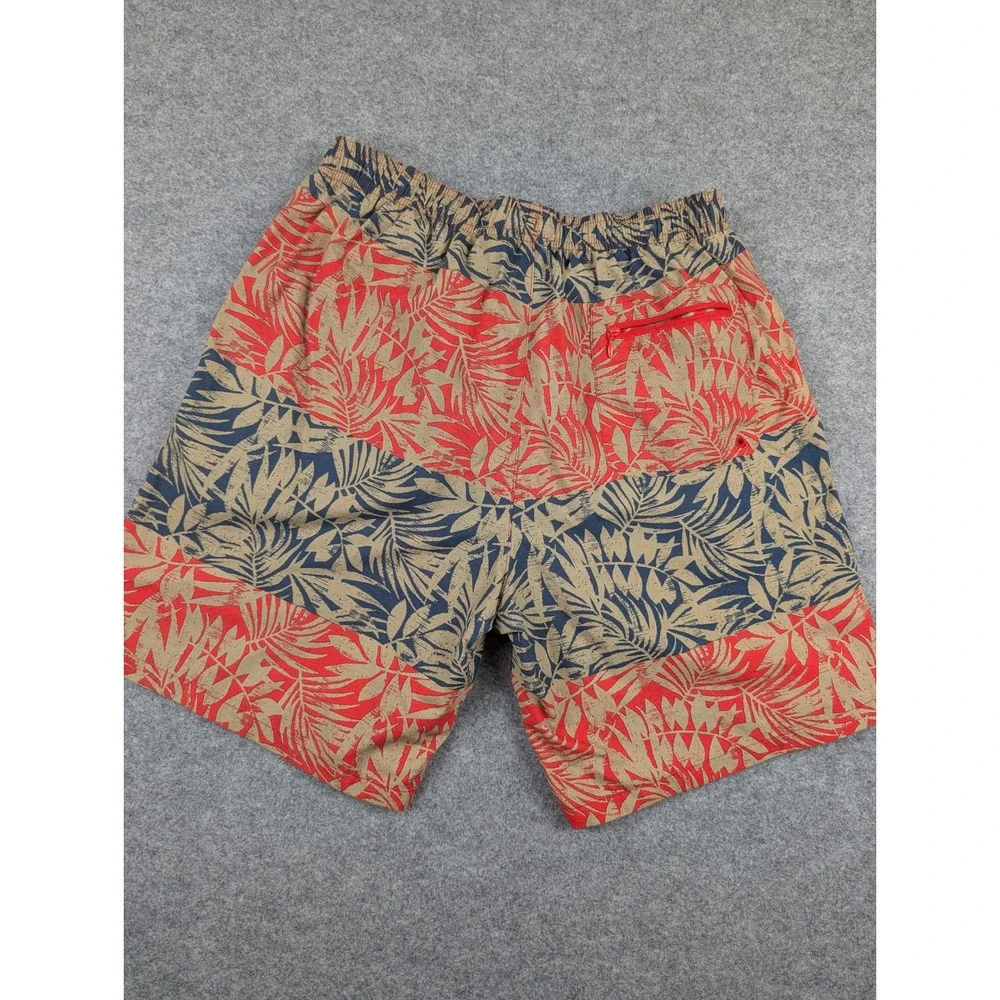 Columbia Mens Tropical Palm Print Swim Trunks Red Navy Board Shorts Size Medium